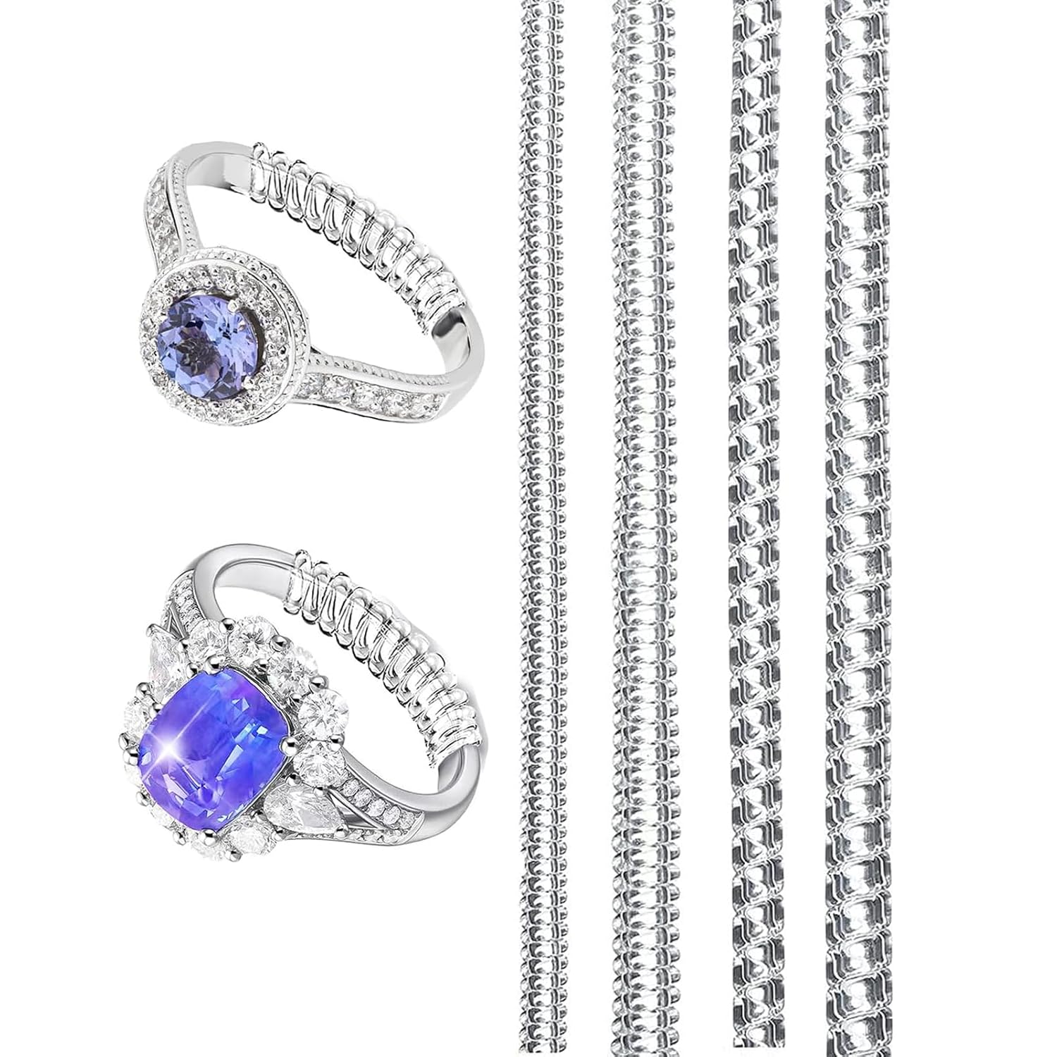 Ring Size Adjuster for Loose Rings - 4 Sizes Clear Ring Sizer Resizer Fit Spiral Silicone Tightener Set(4 Pcs)