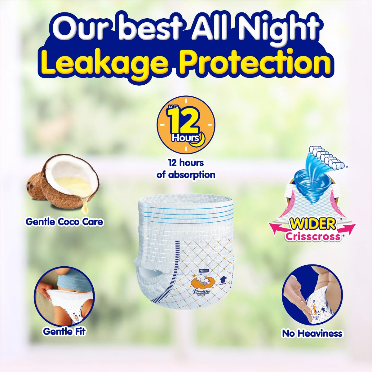 Mamypoko pants All night absorb| Pant Style Baby Diapers Large Size(L), 62 Count, Ideal for 9-14Kgs|1 Diaper= Upto All night Absorption|Wider Crisscross Sheet|Gentle Coco Care| 12hr Leakage Protection| Prevents Heaviness.
