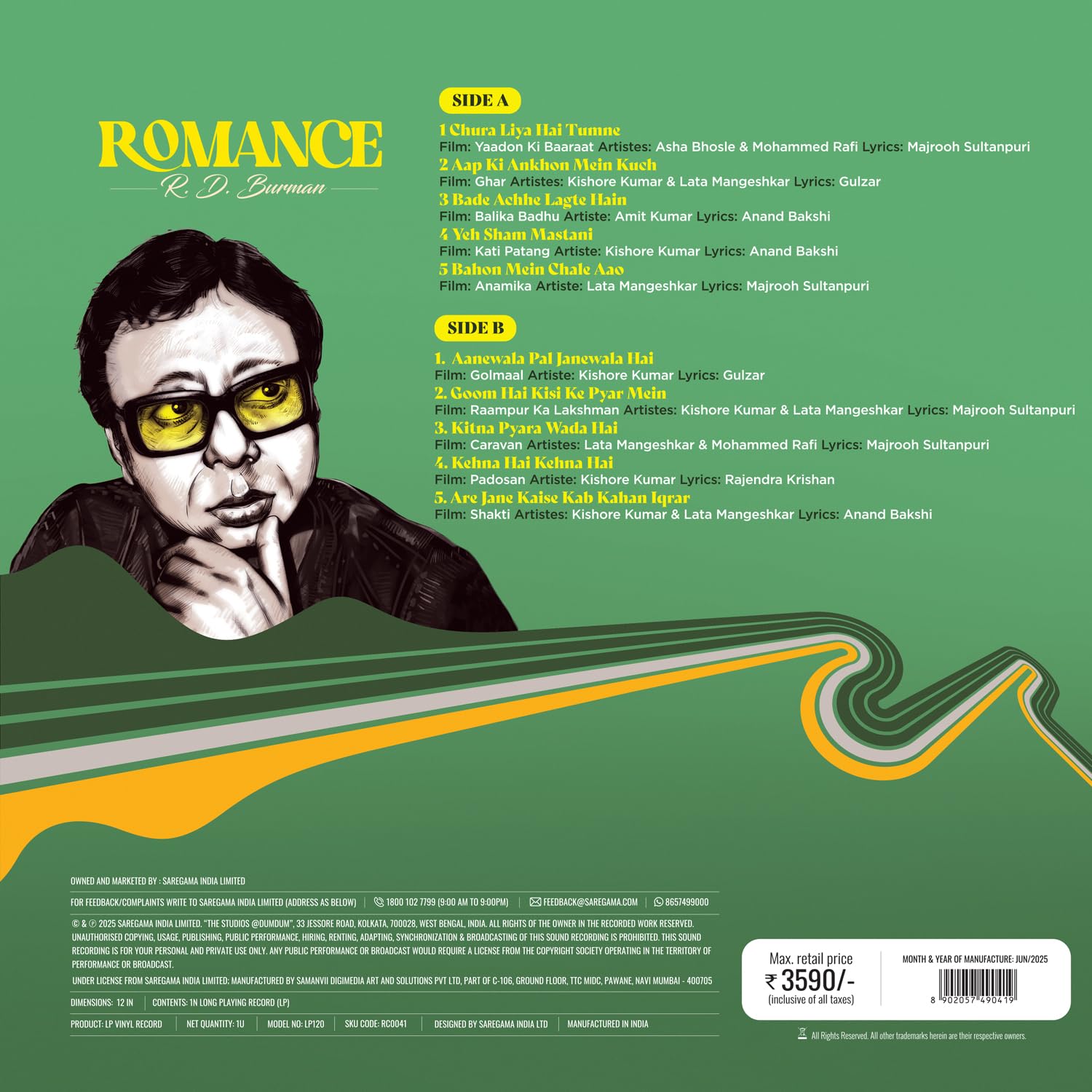 Saregama Vinyl Record - Romance - RD Burman, 10 Evergreen Hindi Superhit Songs