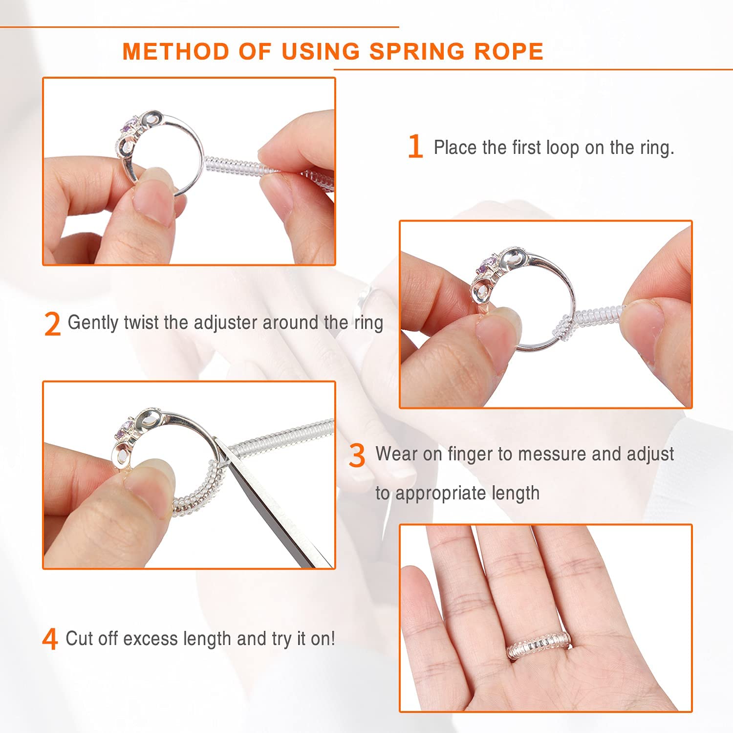 Ring Size Adjuster for Loose Rings - 4 Sizes Clear Ring Sizer Resizer Fit Spiral Silicone Tightener Set(4 Pcs)