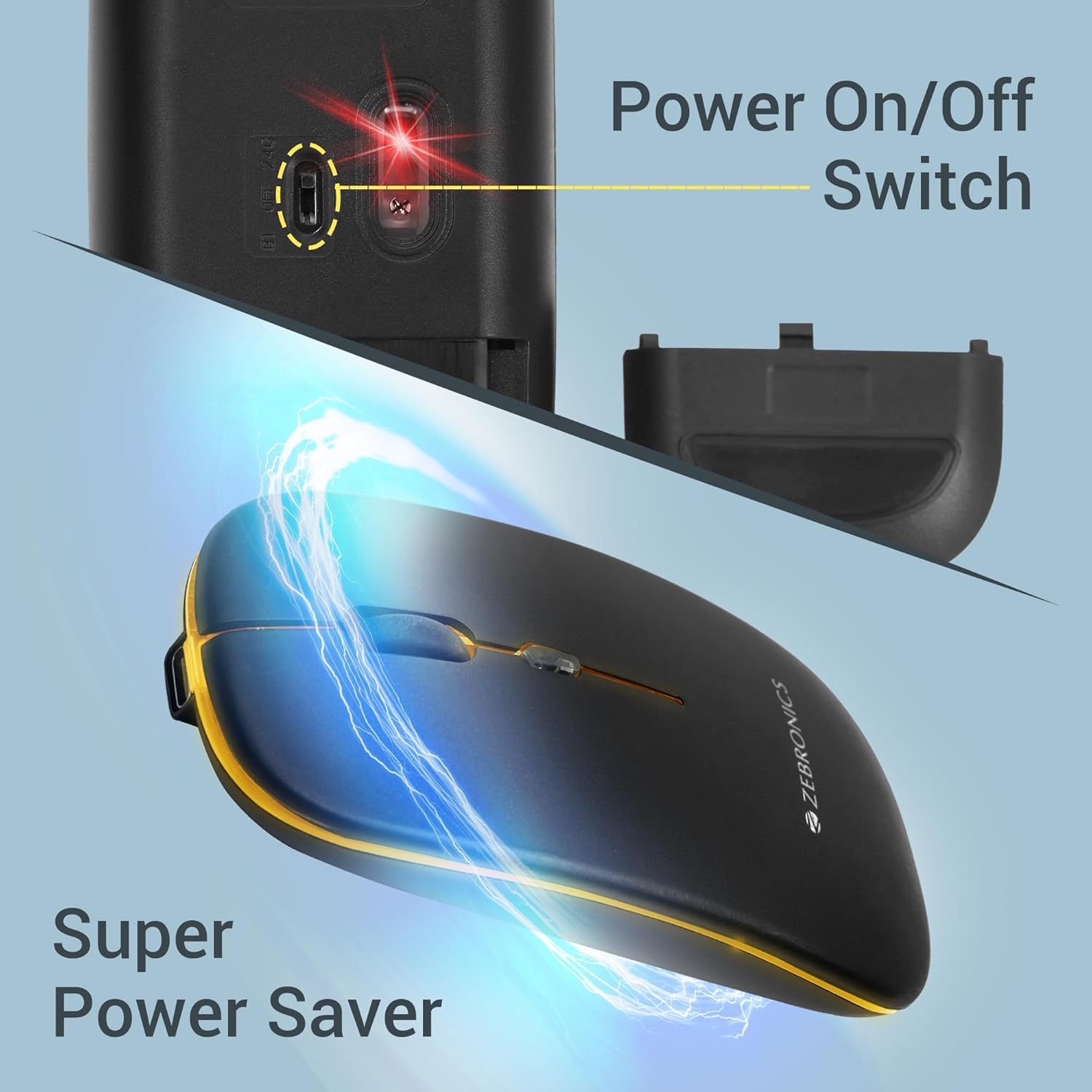 ZEBRONICS Blanc Slim Wireless Mouse with Rechargeable Battery, BT + 2.4GHz, 4 Buttons, 800/1200/1600 DPI, Silent Operation, Multicolor LED Lights