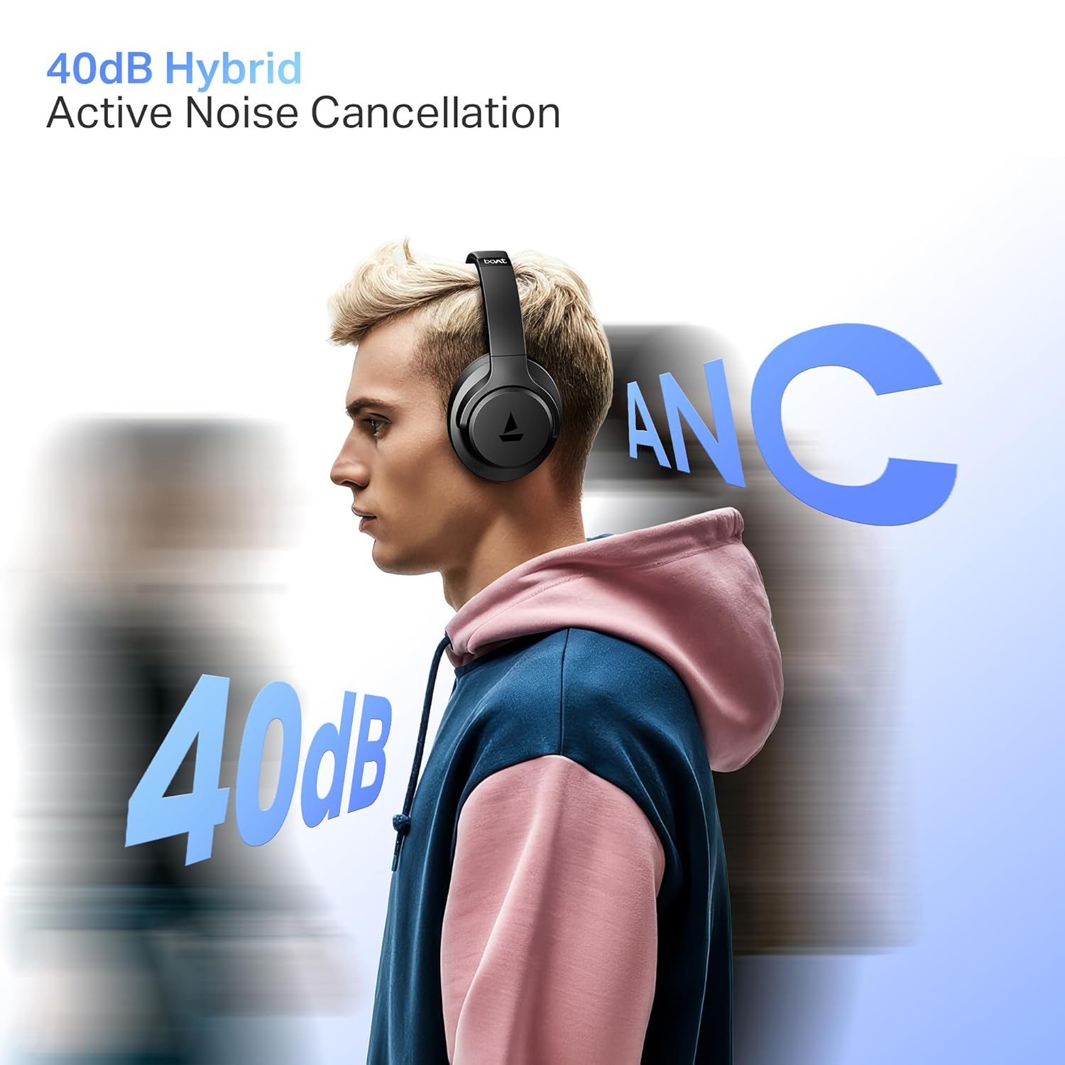 Boat Rockerz 512 ANC,(~40dB) Hybrid ANC, 80H Battery, 40mm Drivers, 40ms Low Latency, ENx Tech,Stream Ad Free Music via App Support, Bluetooth Headphones, Wireless Headphone with Mic (Cosmic Black)