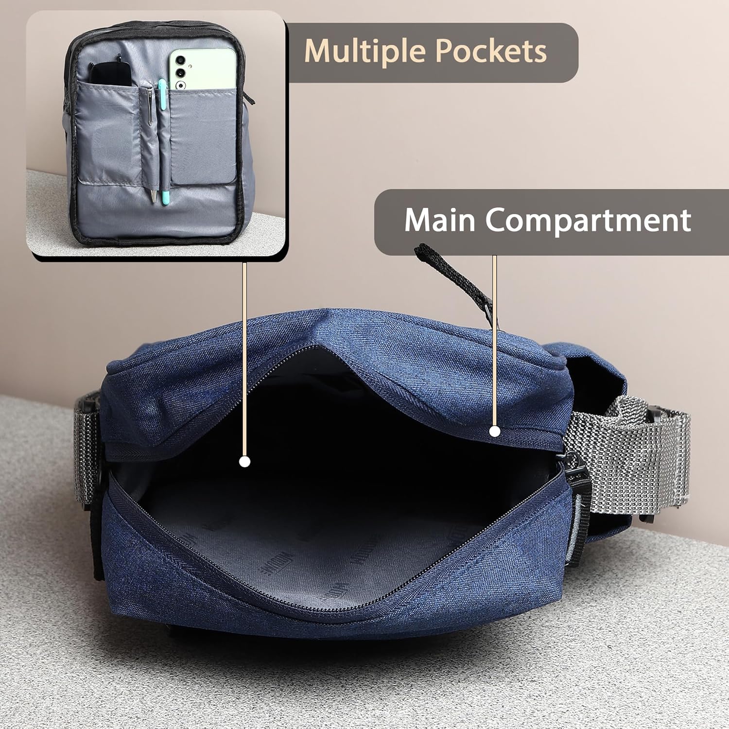 Wooum Water-Resistant Sling Bag for Men with 1 Year Warranty | Stylish Crossbody & Messenger Bag | Compact Office & Travel Side Bag | Waterproof Man Bag | Gift for Men Under 500