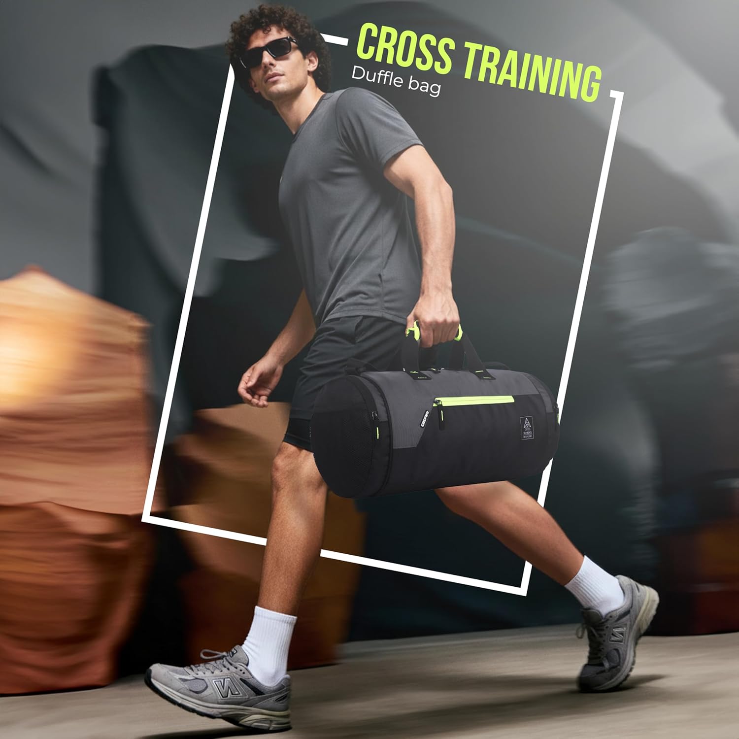 Gear Cross Training 9"/29L Large Water Resistant Duffle Bag | Travel Bag | Gym Bag for Men & Women (Black - Grey)