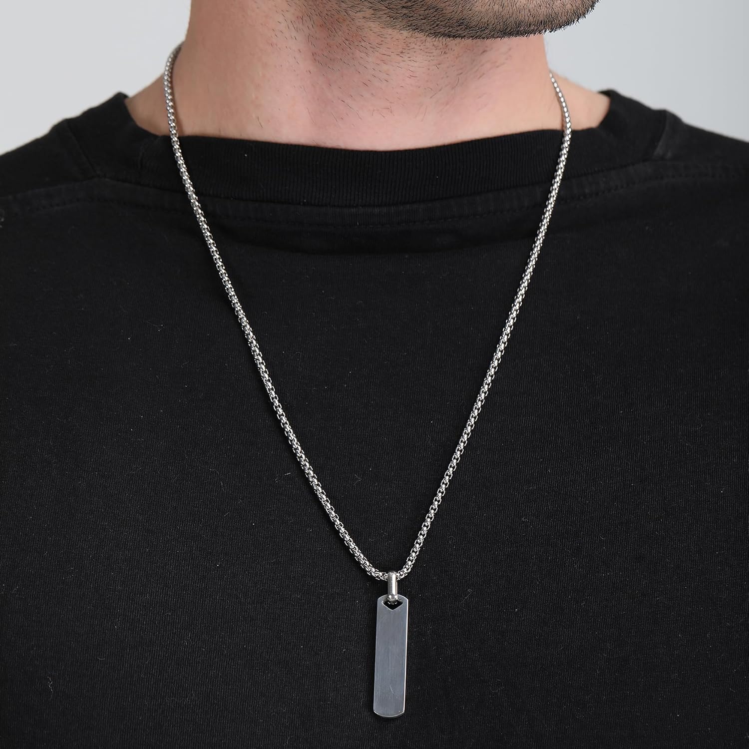 Fashion Frill Silver Chain For Men Stylish Stainless Steel Bar Pendant Necklace Silver Chain Pendant For Men Boys Love Gifts Mens Jewellery
