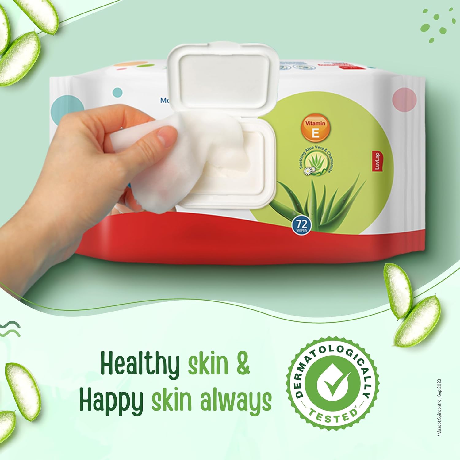 LuvLap Moisturising Wipes with Aloe Vera Lid (72 Wipes/Pack, Pack of 3)