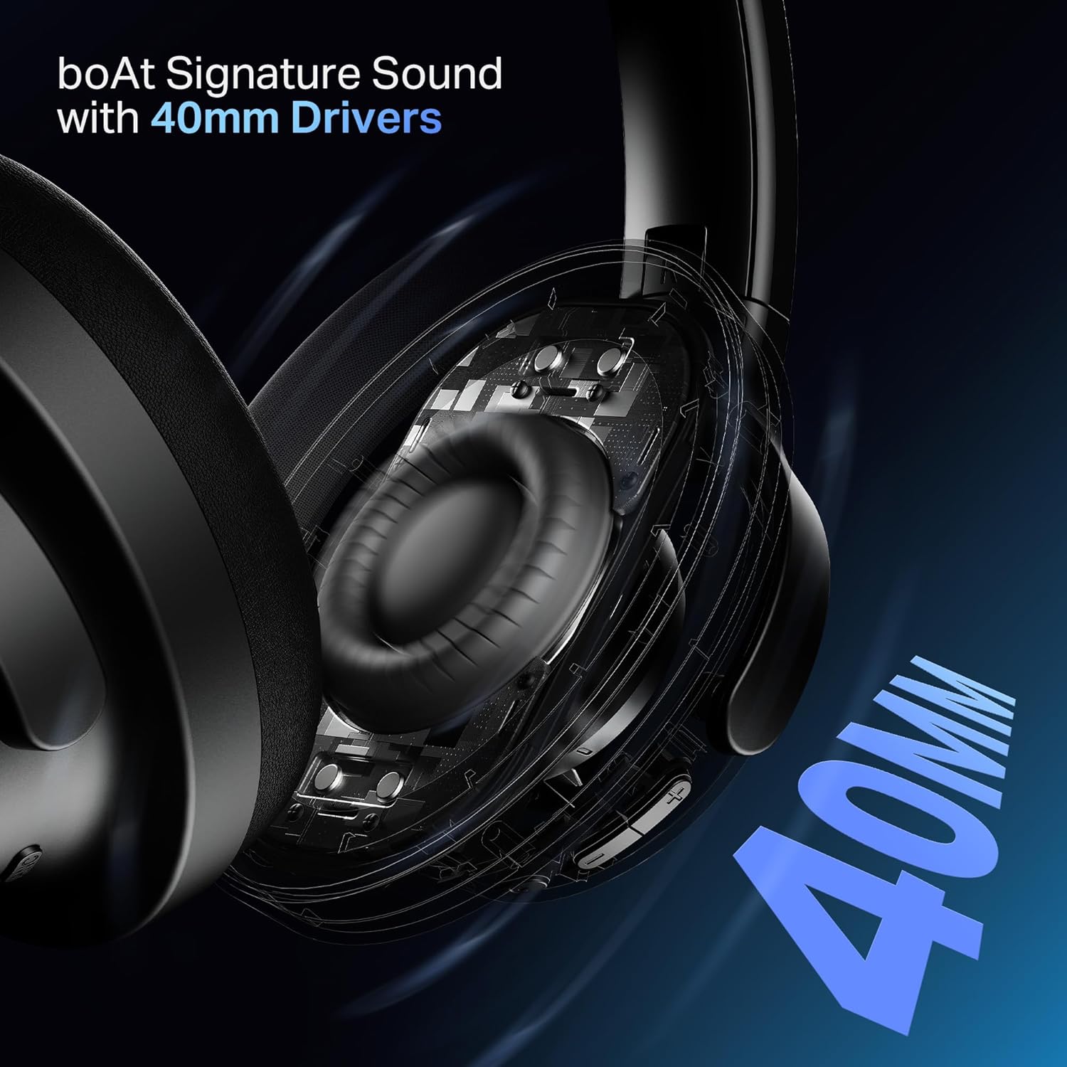 Boat Rockerz 512 ANC,(~40dB) Hybrid ANC, 80H Battery, 40mm Drivers, 40ms Low Latency, ENx Tech,Stream Ad Free Music via App Support, Bluetooth Headphones, Wireless Headphone with Mic (Cosmic Black)