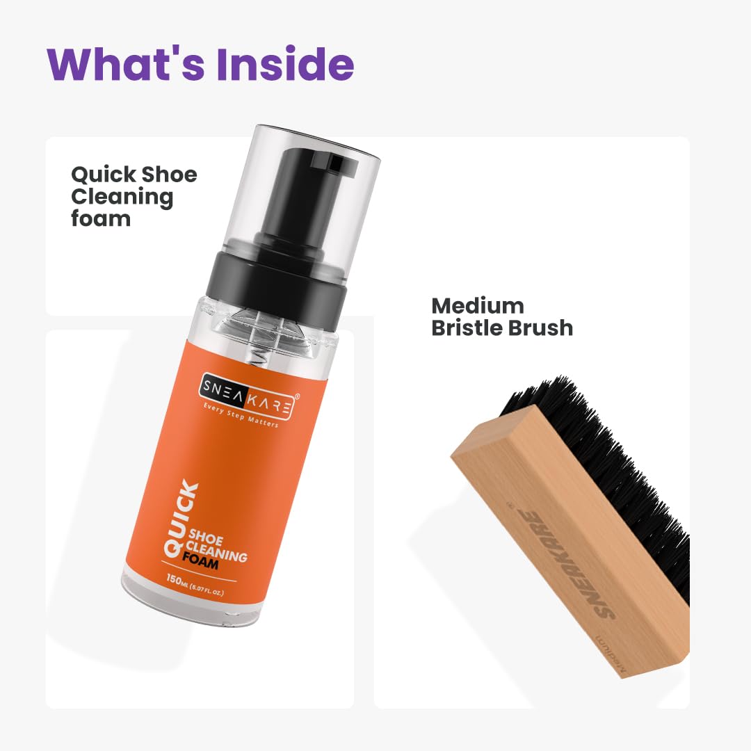 SNEAKARE Quick Shoe Cleaning Kit Shoe Cleaner & Medium Bristle Shoe Brush, White Shoe Cleaning Kit, Shoe Cleaner Kit For Sneaker,Sports Shoe Cleaner Foam Spray