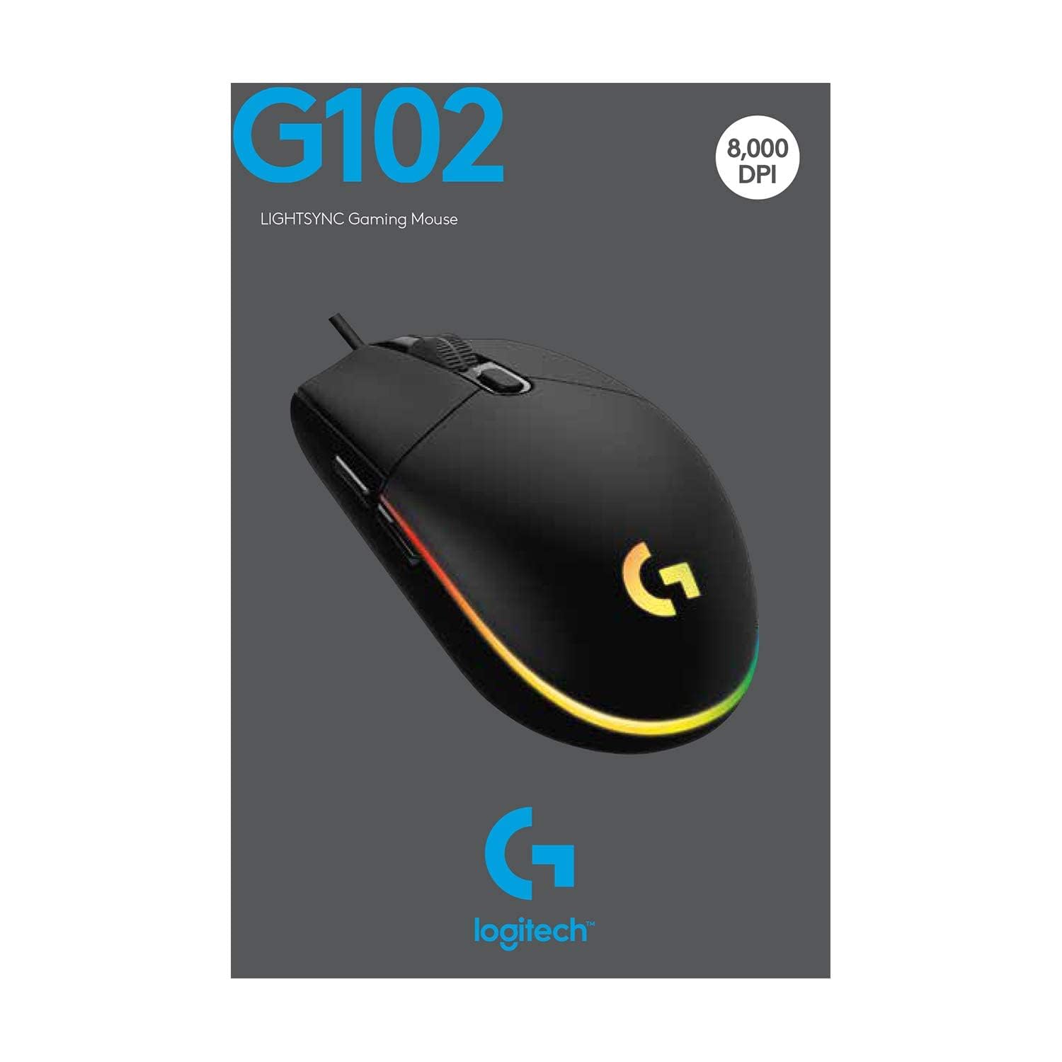 Logitech G102 Light Sync Gaming Mouse with Customizable RGB Lighting, 6 Programmable Buttons, Gaming Grade Sensor, 8K DPI Tracking,16.8mn Color, Light Weight - Black