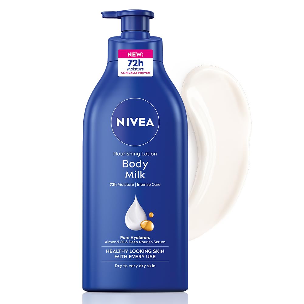 NIVEA Nourishing Body Milk 600ml Body Lotion with Hyaluronic Acid | 72Hr Hydration | Deep Moisture Care for Very Dry Skin | Enriched with Almond Oil | Smooth, Radiant & Healthy Looking Skin Care