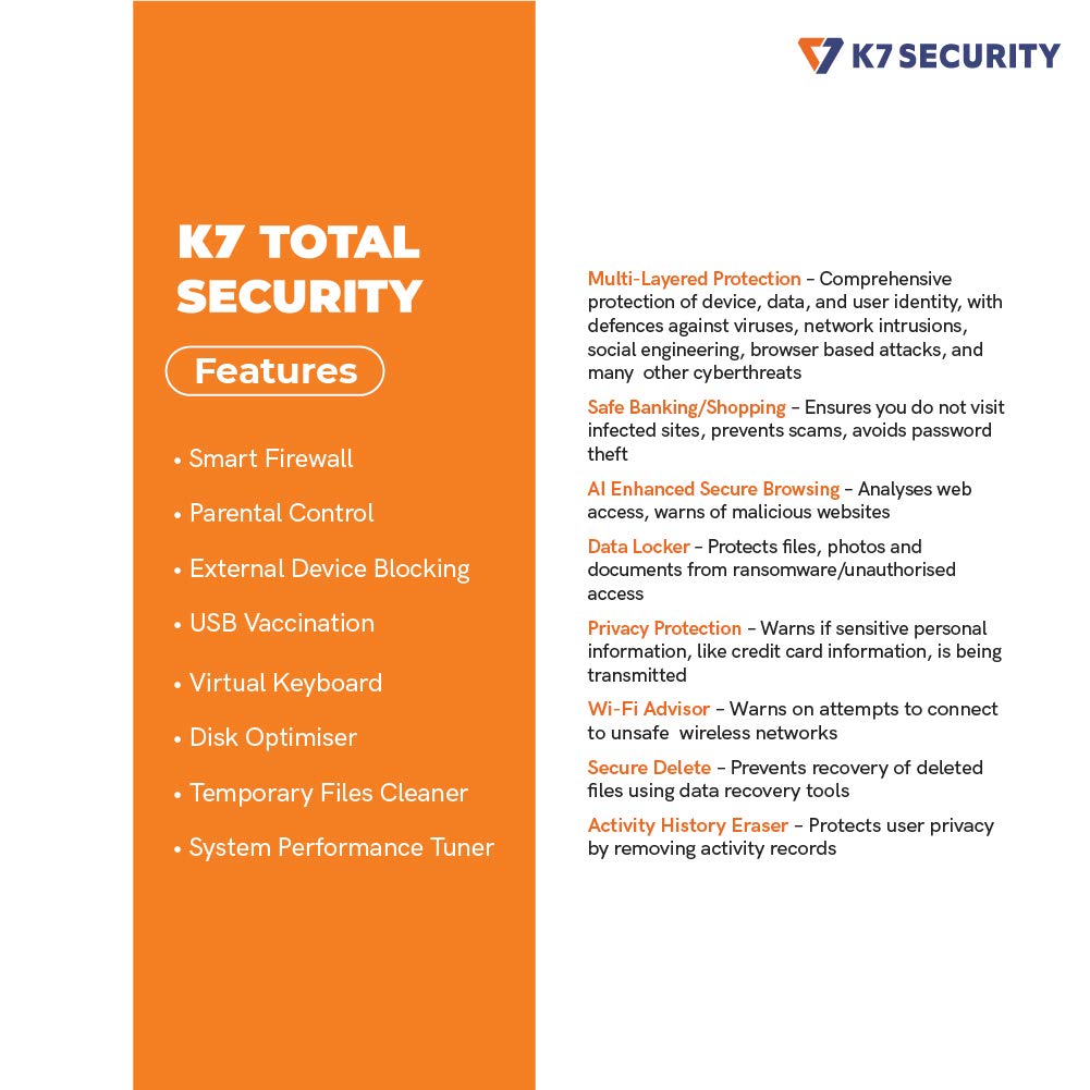 K7 Total Security - 1 PC's, 3 Years (Email Delivery in 2 hours - No CD)