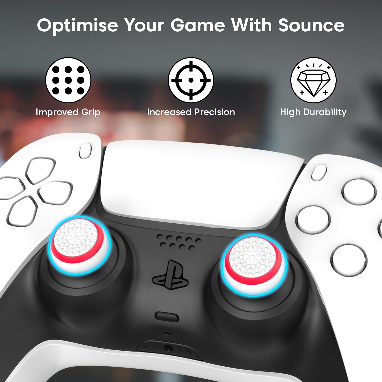 Sounce 8 Pair / 16 Pcs Controller Thumb Grips PS5/PS4/Xbox One/360/Switch, Anti-Slip Joystick Caps for PS5 Remote Controller & Gamepads, Soft Silicone Thumb Stick Covers for Enhanced Grip & Protection