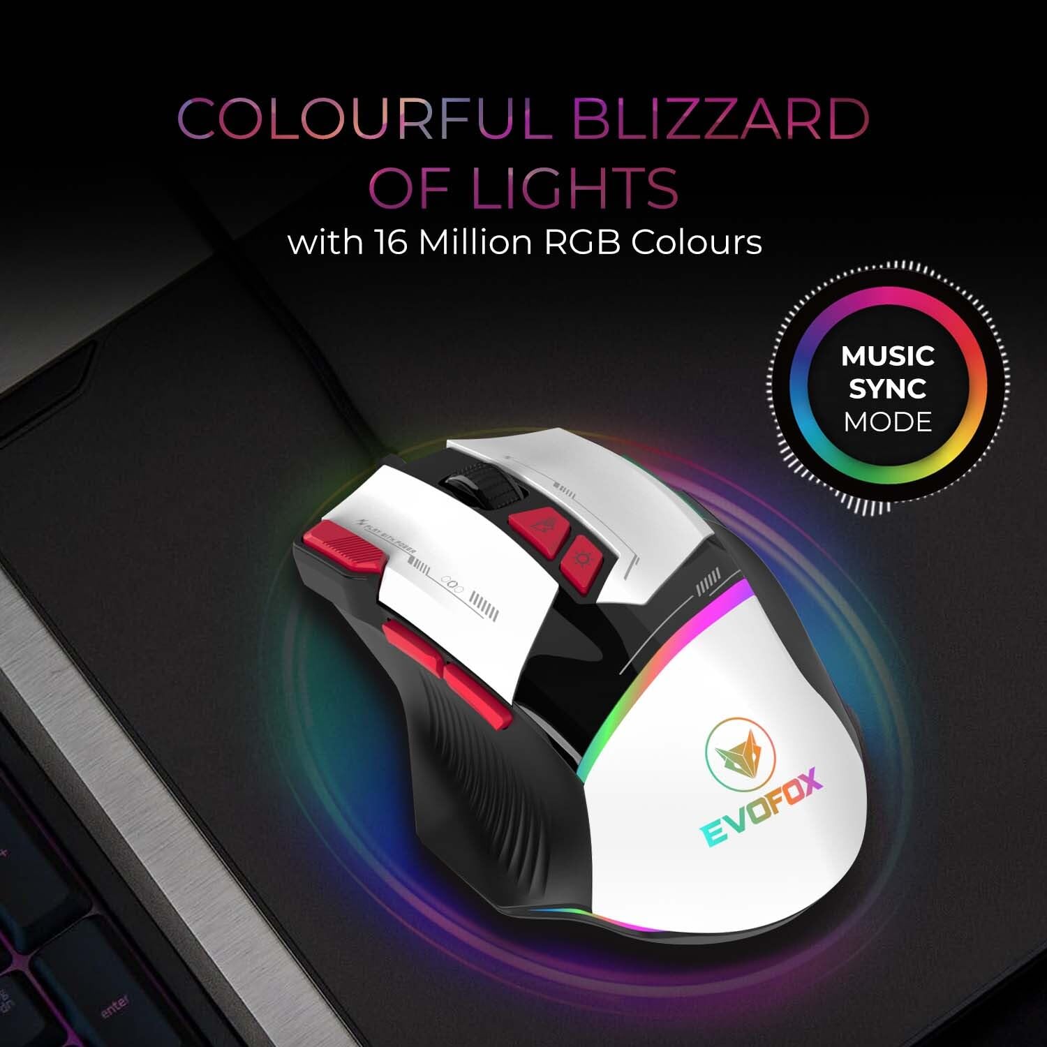 EvoFox Blaze Ultra Value 8 Button Programmable Gaming Mouse with 1000Hz Polling Rate | Gaming Grade DPI 200 to 12800 | Ultra-Responsive 7000fps | RGB Lights with Music sync Mode | Windows Software