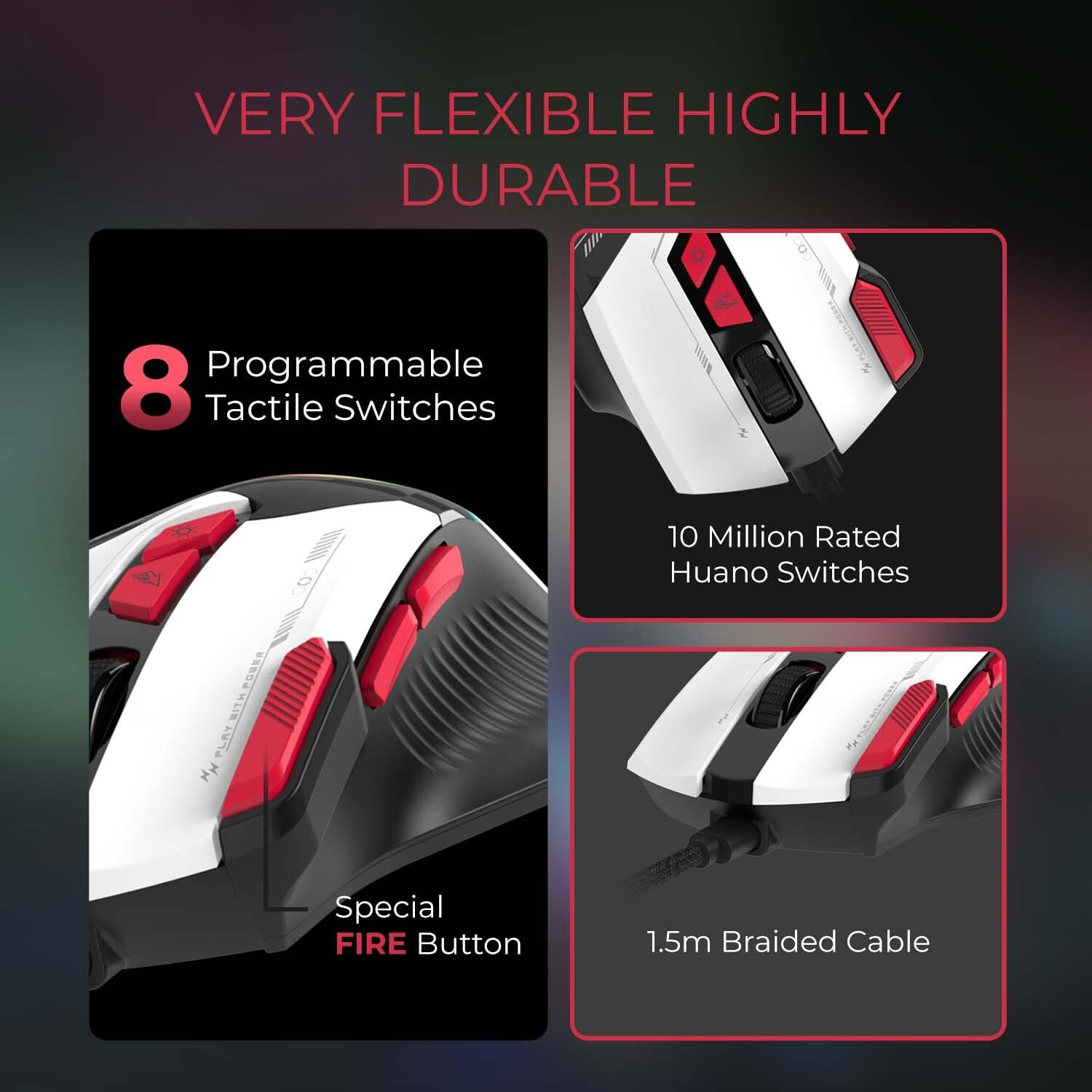 EvoFox Blaze Ultra Value 8 Button Programmable Gaming Mouse with 1000Hz Polling Rate | Gaming Grade DPI 200 to 12800 | Ultra-Responsive 7000fps | RGB Lights with Music sync Mode | Windows Software