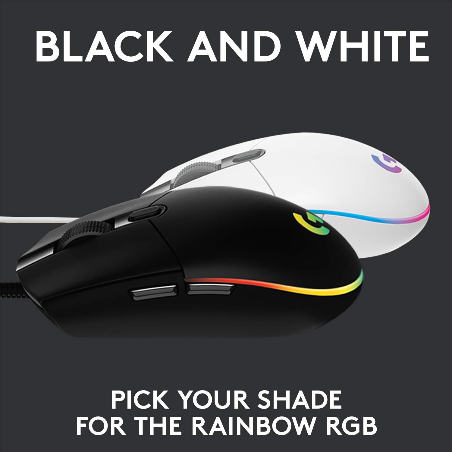 Logitech G102 Light Sync Gaming Mouse with Customizable RGB Lighting, 6 Programmable Buttons, Gaming Grade Sensor, 8K DPI Tracking,16.8mn Color, Light Weight - Black