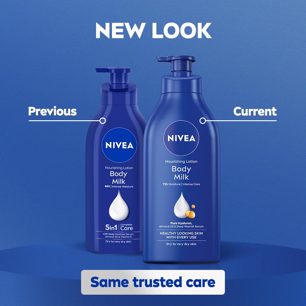 NIVEA Nourishing Body Milk 600ml Body Lotion with Hyaluronic Acid | 72Hr Hydration | Deep Moisture Care for Very Dry Skin | Enriched with Almond Oil | Smooth, Radiant & Healthy Looking Skin Care