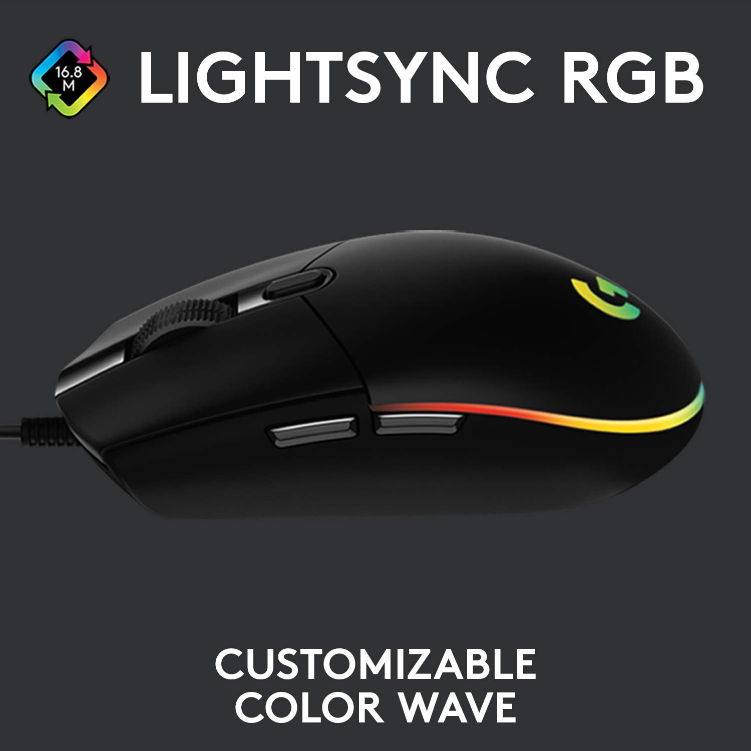 Logitech G102 Light Sync Gaming Mouse with Customizable RGB Lighting, 6 Programmable Buttons, Gaming Grade Sensor, 8K DPI Tracking,16.8mn Color, Light Weight - Black