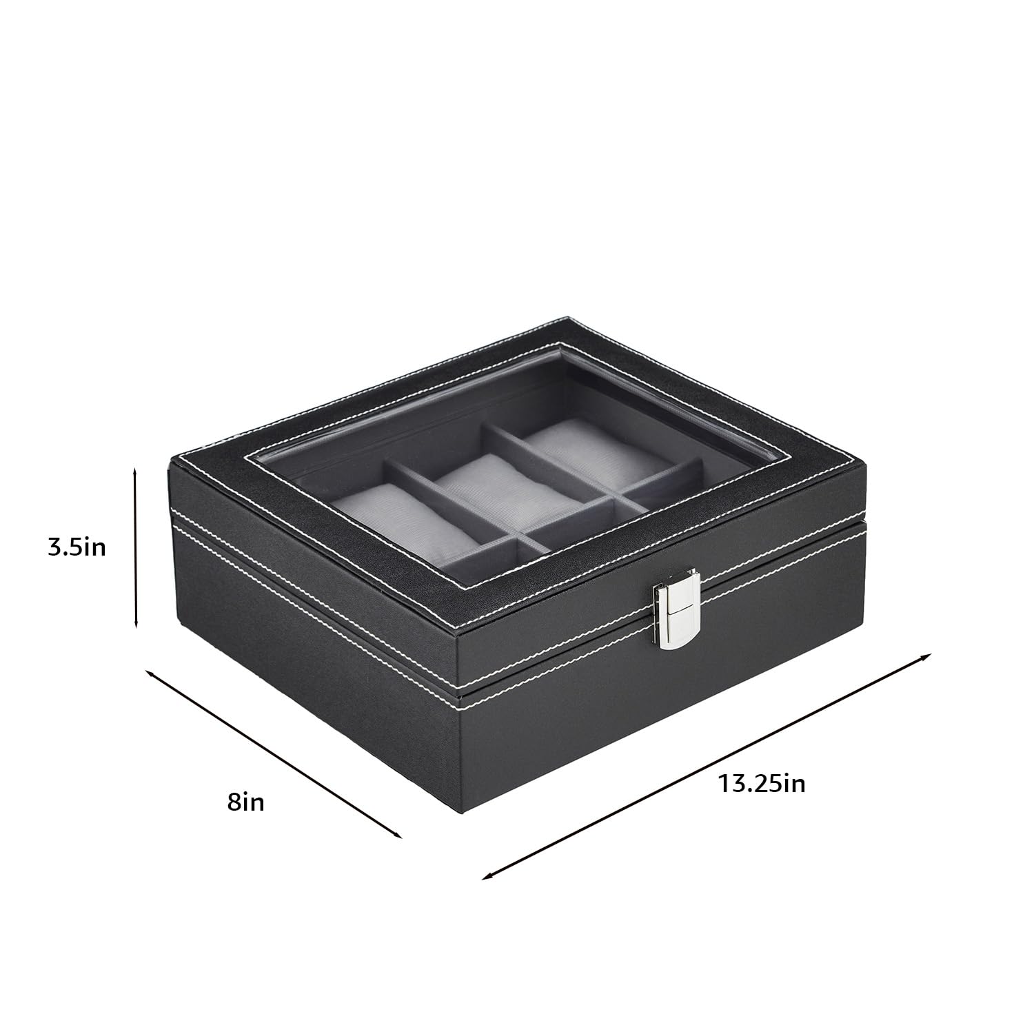 Amazon Basics Unisex Faux Leather Watch Organiser Box with 8 Slots | Watch Organiser with Transparent Lid (Black)