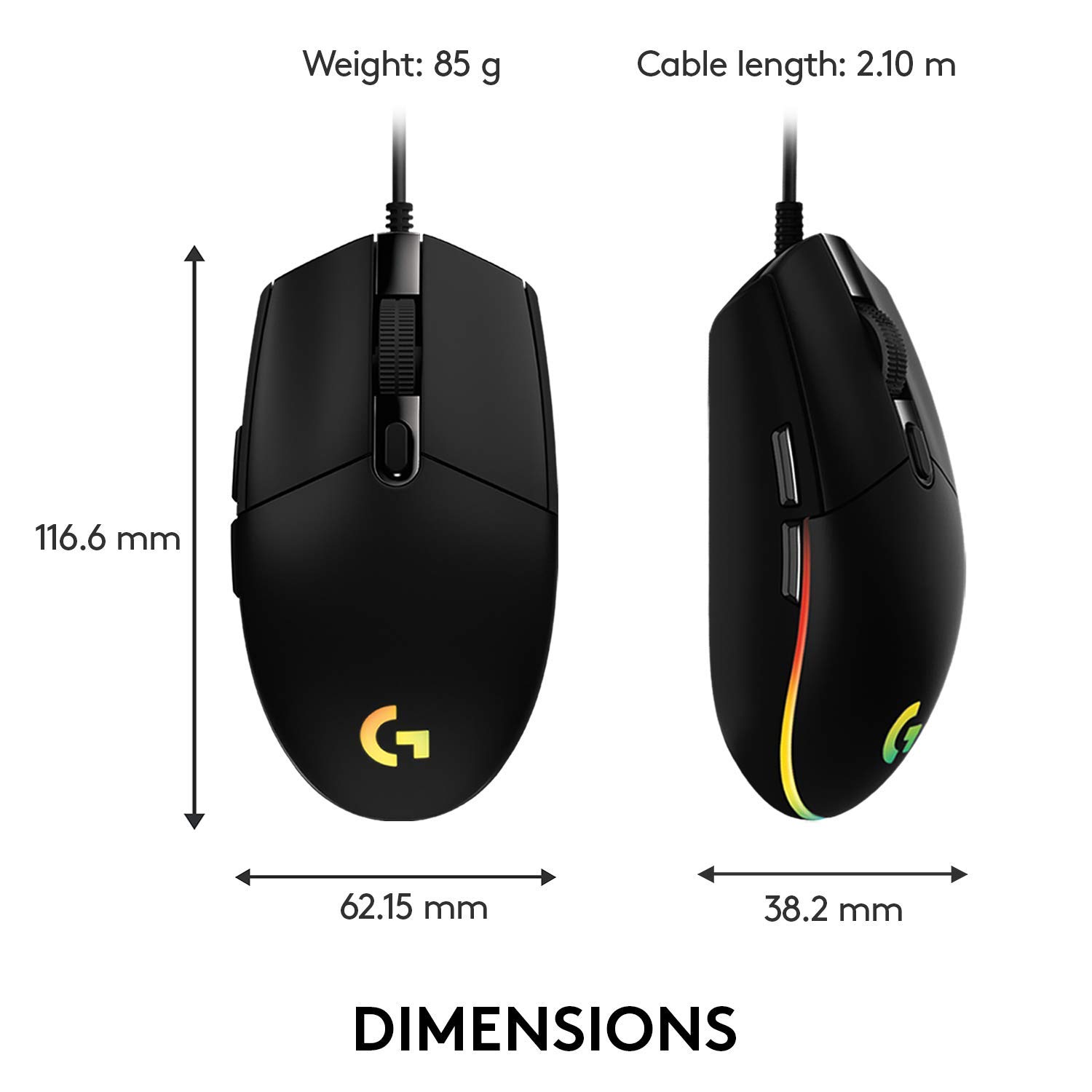 Logitech G102 Light Sync Gaming Mouse with Customizable RGB Lighting, 6 Programmable Buttons, Gaming Grade Sensor, 8K DPI Tracking,16.8mn Color, Light Weight - Black