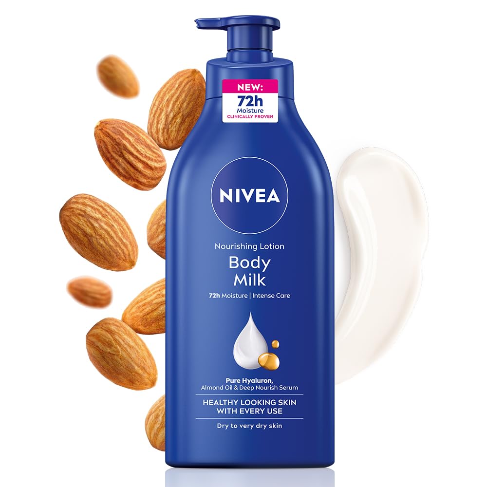 NIVEA Nourishing Body Milk 600ml Body Lotion with Hyaluronic Acid | 72Hr Hydration | Deep Moisture Care for Very Dry Skin | Enriched with Almond Oil | Smooth, Radiant & Healthy Looking Skin Care