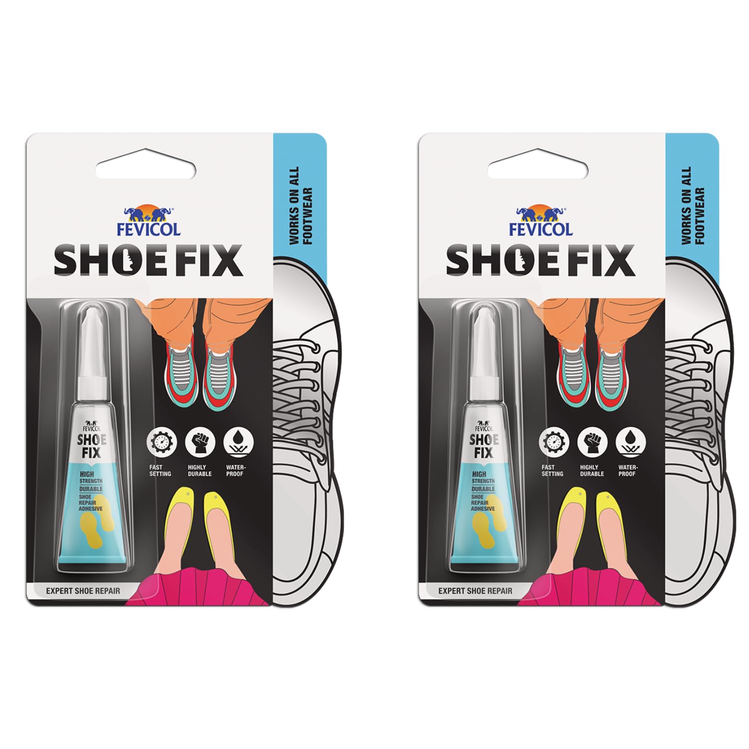 Fevicol Shoefix 2g, Pack of 2 | Expert Shoe Repair Glue | Swift Repairs, Waterproof, Easy to use & Unmatched Durability | Works on all Shoes - Formal, Sports, Crocs, Sneakers, School