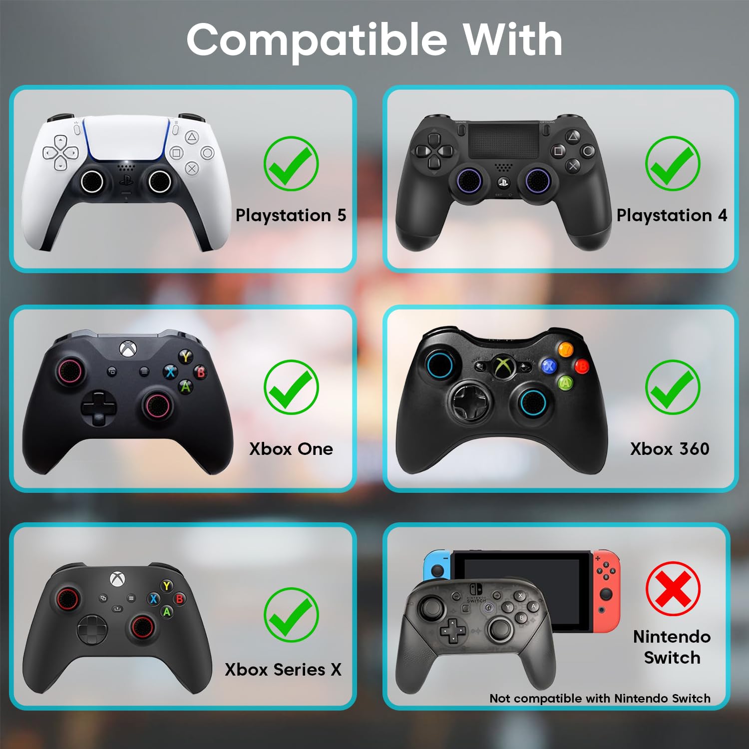 Sounce 8 Pair / 16 Pcs Controller Thumb Grips PS5/PS4/Xbox One/360/Switch, Anti-Slip Joystick Caps for PS5 Remote Controller & Gamepads, Soft Silicone Thumb Stick Covers for Enhanced Grip & Protection