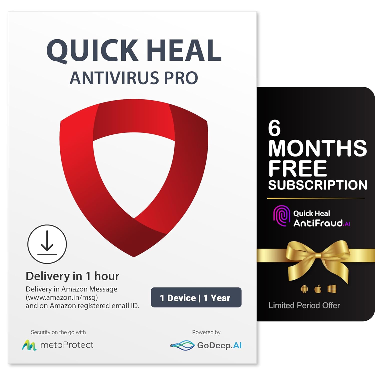 Quick Heal Antivirus Pro | Windows PC/Laptop | 1 User, 1 Year | AI-Based Virus Protection | Email Delivery in 1 hr |+ 6 month AntiFraud.AI for IOS/Android