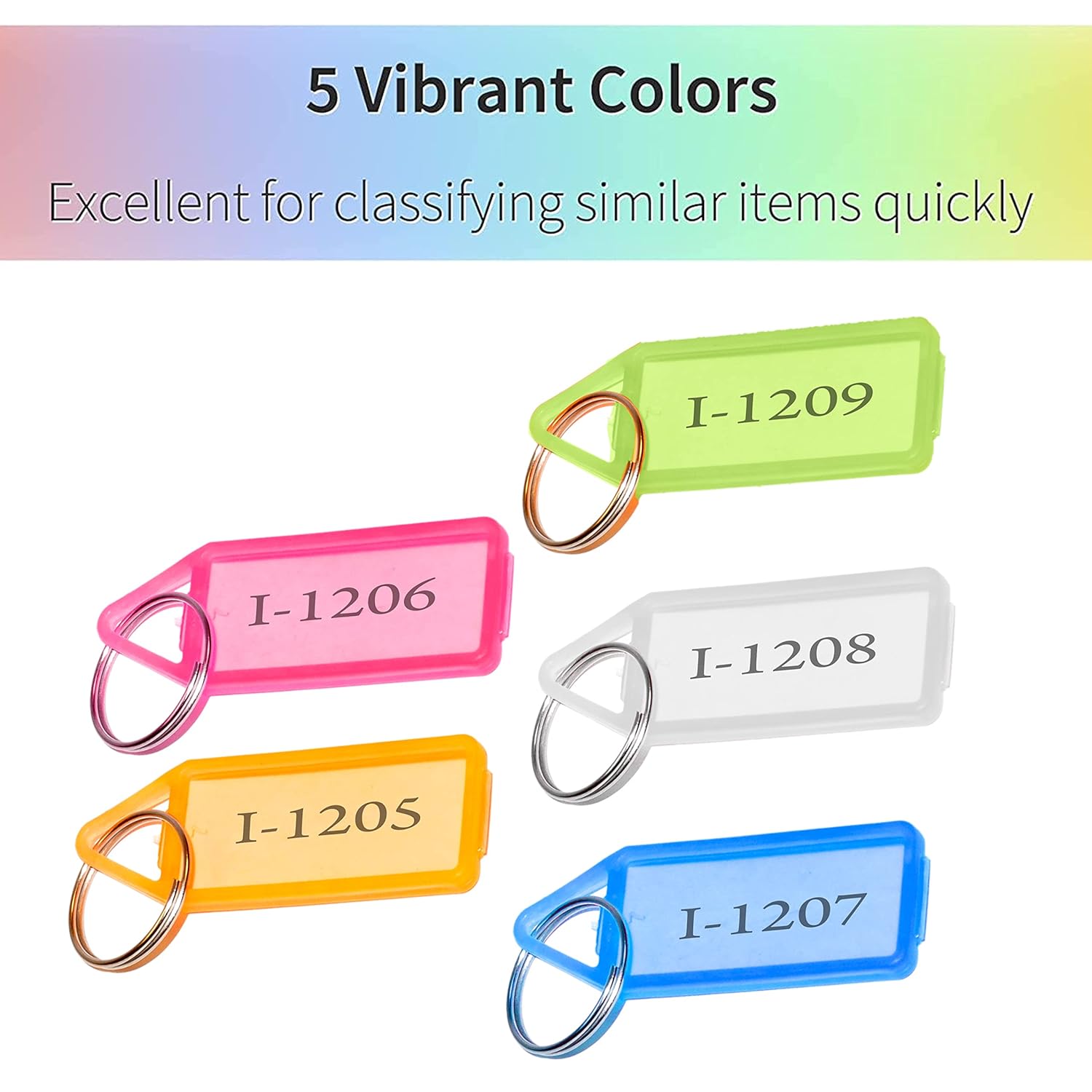 SNDIA 50 Pcs Key Tag Multicolor Keyring & Keychain With Name Tag Labels Assorted Keychain With Two Side Id Label And Split Ring For Office, Home Key -Plastic