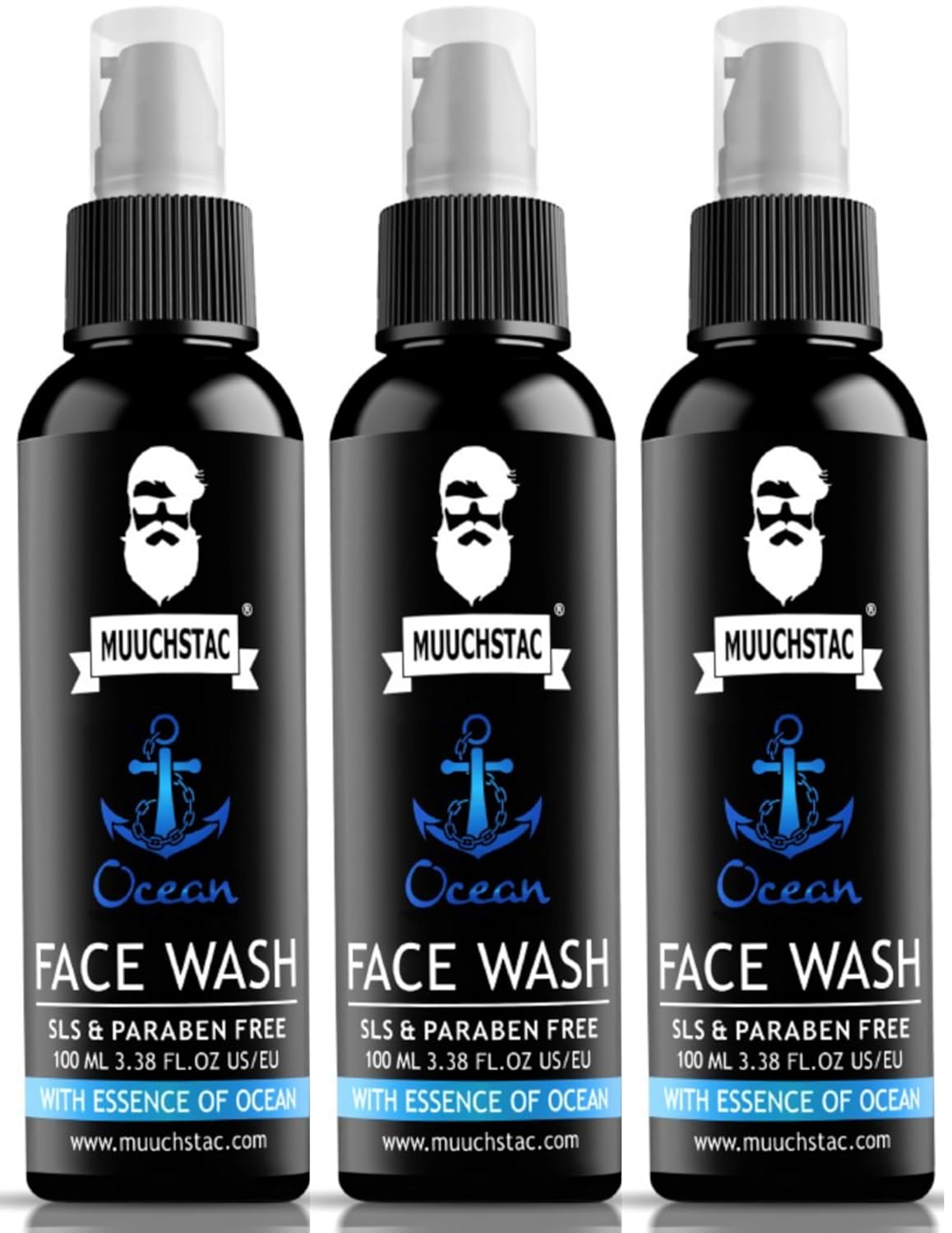 Muuchstac Ocean Face Wash for Men | Fight Acne & Pimples, Brighten Skin, Clears Dirt, Oil Control, Refreshing Feel - Multi-Action Formula (3x100 ml)