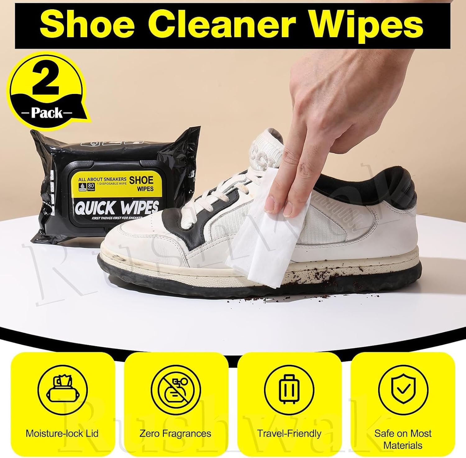 Rushwak Shoe Wipes (80 + 80 Wipes) Sneaker Wipes Instant Sneaker Cleaner Shoe Cleaning Wipes Sneaker Wipes for Shoes Quick Remove Dirt Stain Shoe Cleaner Wipes Shoe Wipes for Sneakers Cleaning Kit