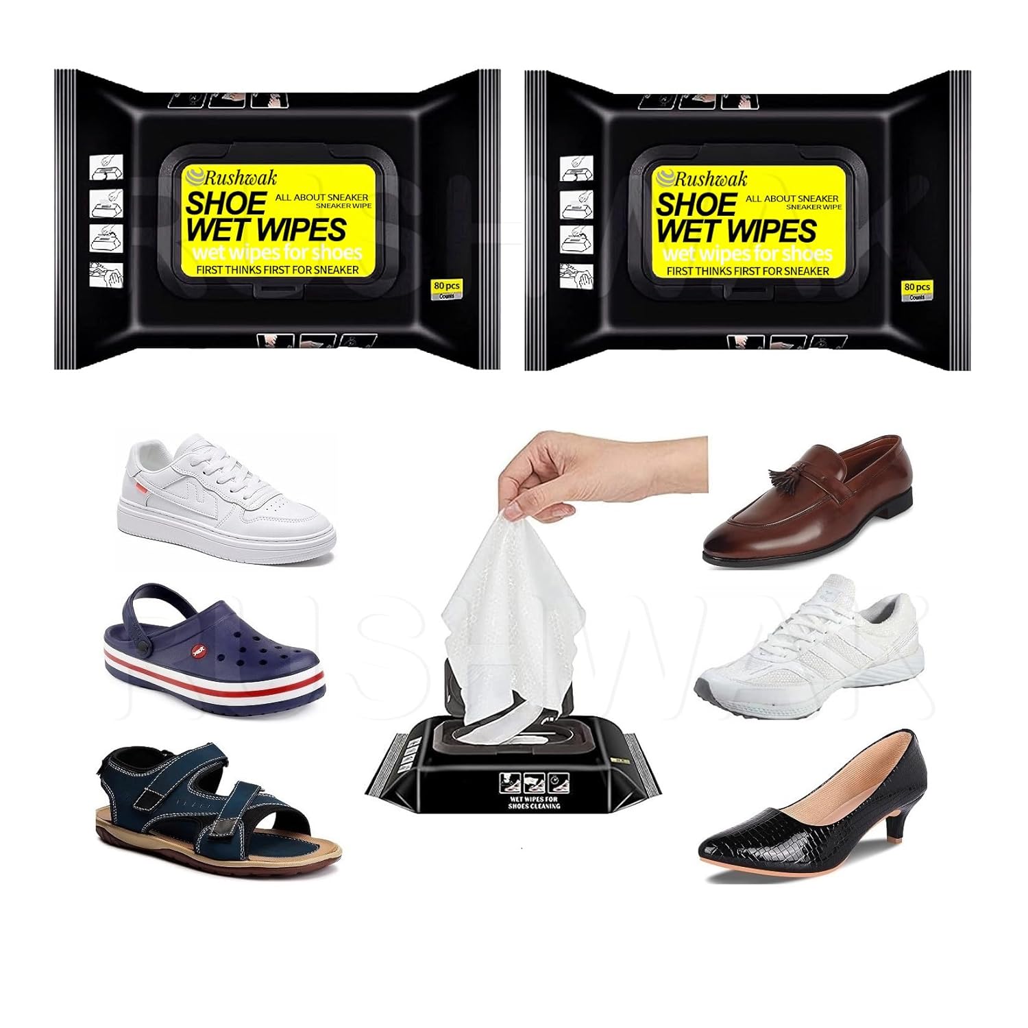 Rushwak Shoe Wipes (80 + 80 Wipes) Sneaker Wipes Instant Sneaker Cleaner Shoe Cleaning Wipes Sneaker Wipes for Shoes Quick Remove Dirt Stain Shoe Cleaner Wipes Shoe Wipes for Sneakers Cleaning Kit