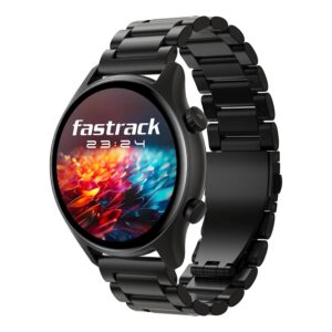 Fastrack Astor FR2 Pro 1.43″ AMOLED Stainless Steel Smart Watch with SpO2, Heart Rate, BT Calling, Adaptive AOD, Functional Crown, AI Voice Assistant – Smartwatch for Stylish Professionals (Black)