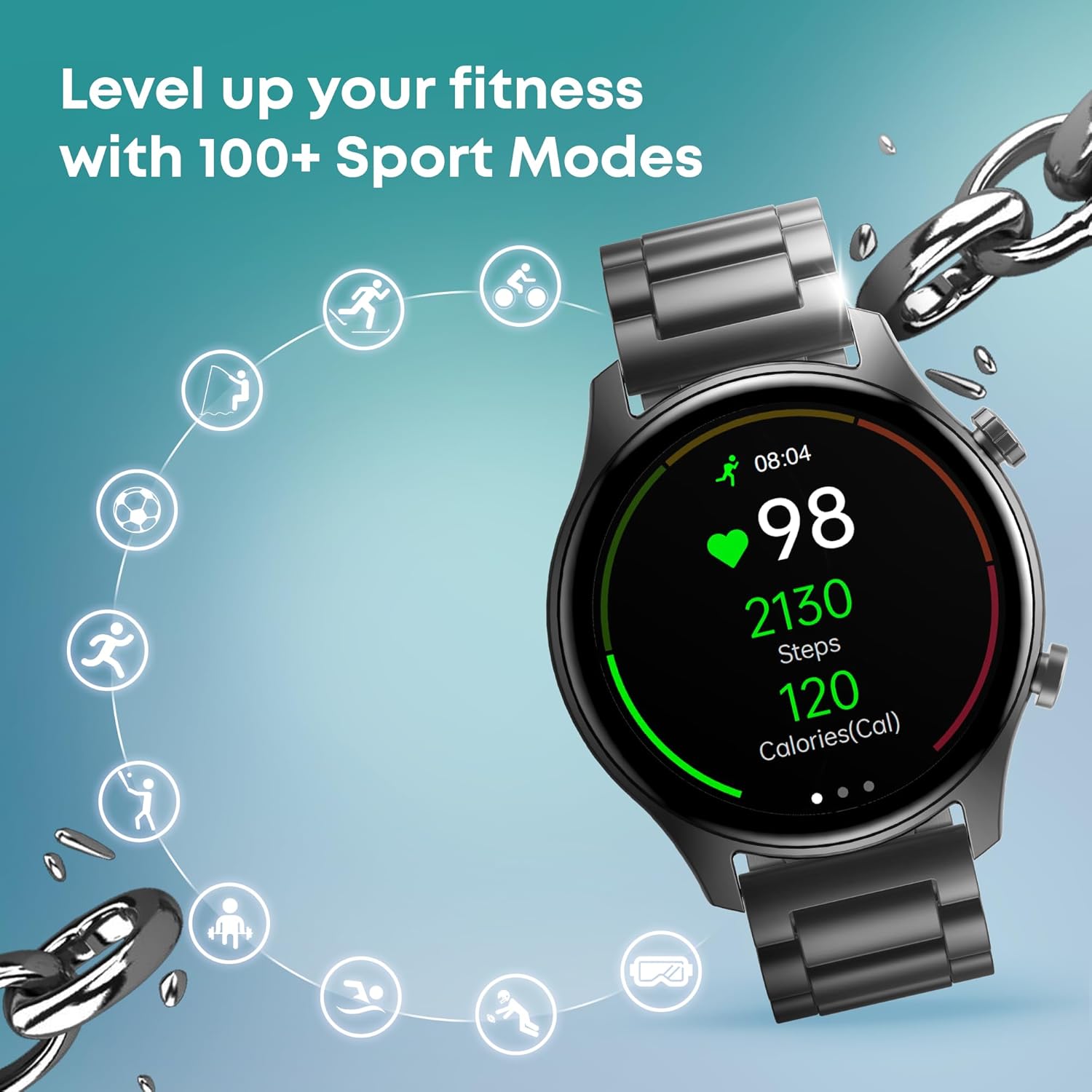 Fastrack Astor FR2 Pro 1.43" AMOLED Stainless Steel Smart Watch with SpO2, Heart Rate, BT Calling, Adaptive AOD, Functional Crown, AI Voice Assistant – Smartwatch for Stylish Professionals (Black)