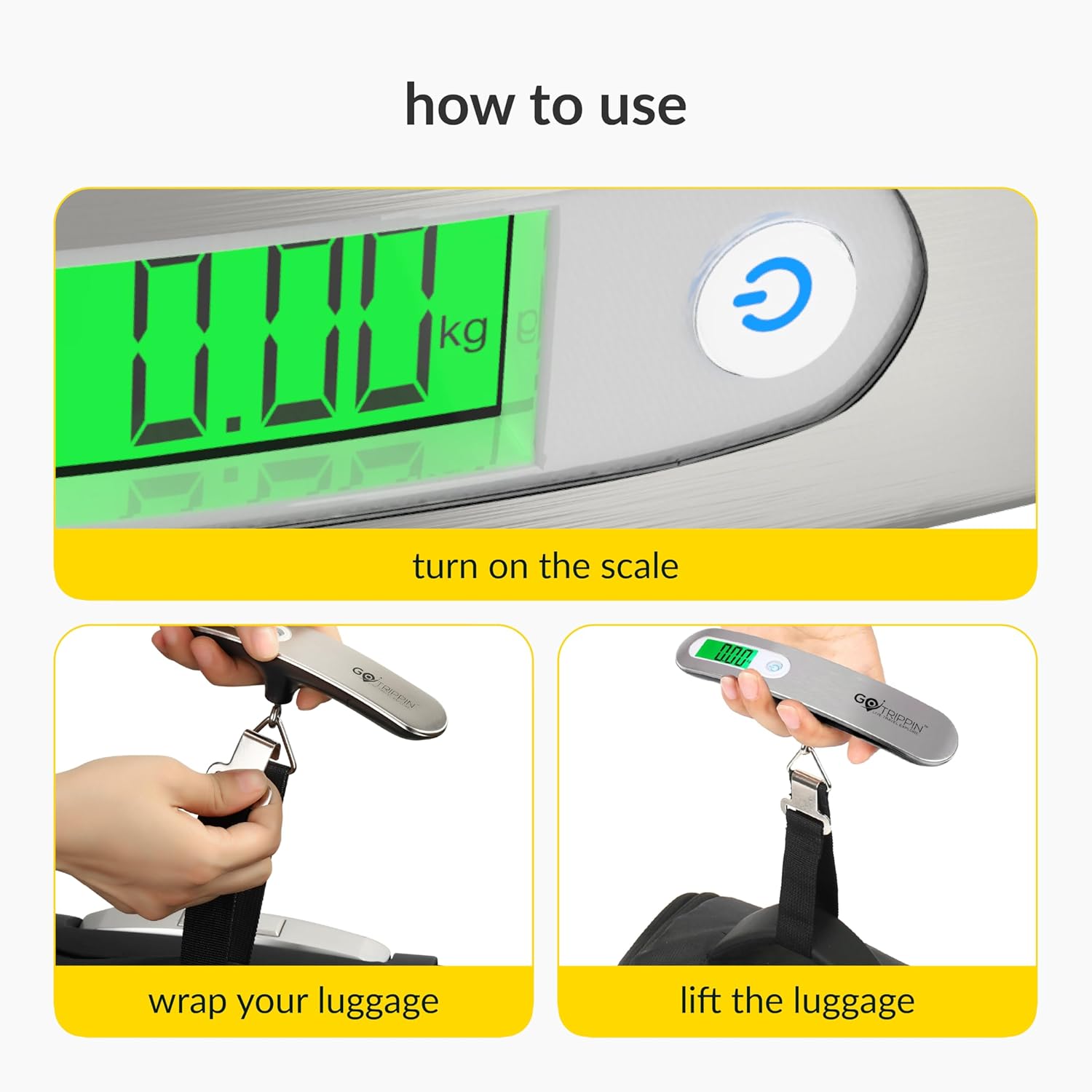 GoTrippin by Destinio Weight Machine for Luggage - 50 kg capacity, Steel body, Lifetime replacement - Digital Portable Electronic Luggage Weighing Scale for home, travel, flights, bags (Silver, 50 kg)