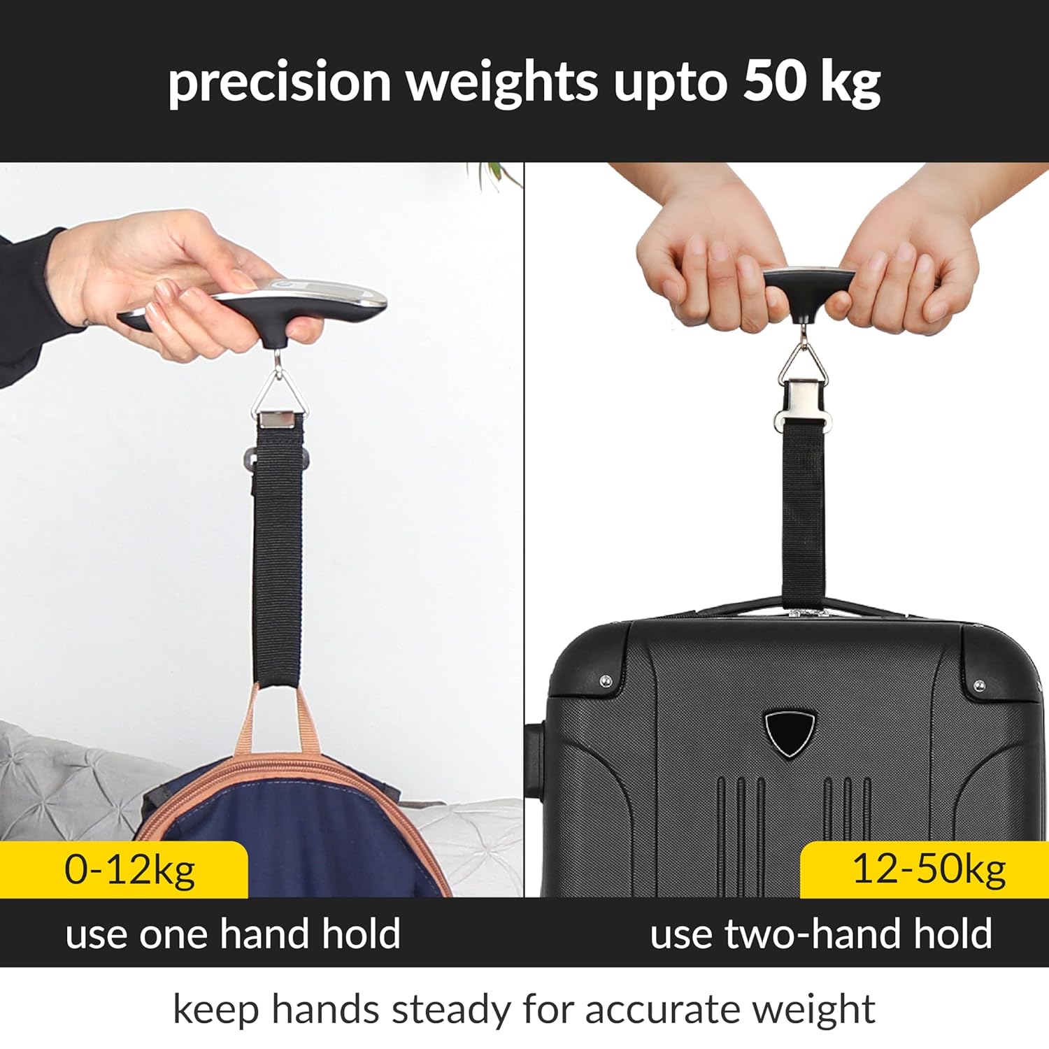 GoTrippin by Destinio Weight Machine for Luggage - 50 kg capacity, Steel body, Lifetime replacement - Digital Portable Electronic Luggage Weighing Scale for home, travel, flights, bags (Silver, 50 kg)