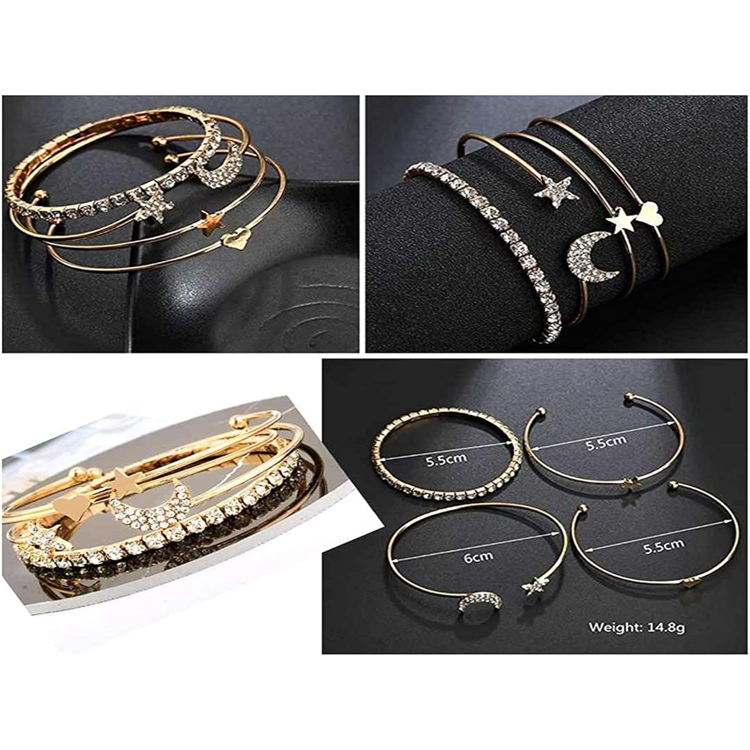 Fashion Frill Bracelet For Women Star Moon Design AD Studded Multi Layered Gold Plated Cuff Bangle Bracelet For Women Girls Stackable Bracelet Womens Jewellery