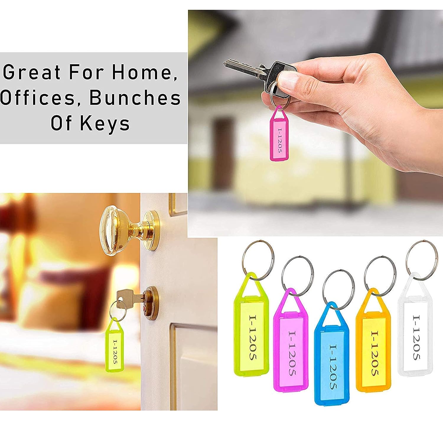 SNDIA 50 Pcs Key Tag Multicolor Keyring & Keychain With Name Tag Labels Assorted Keychain With Two Side Id Label And Split Ring For Office, Home Key -Plastic