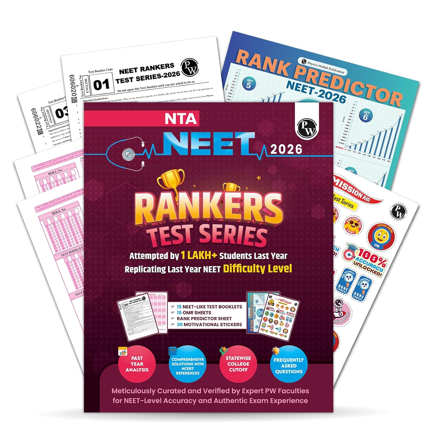 PW NTA 15 NEET Rankers Test Series 2026 | Expert Verified & Curated | 15 NEET-Like Test Booklets, 15 OMR Sheets, Solution Booklet, Rank Predictor & Statewise Cutoff Guide | Neet Test Series 2026