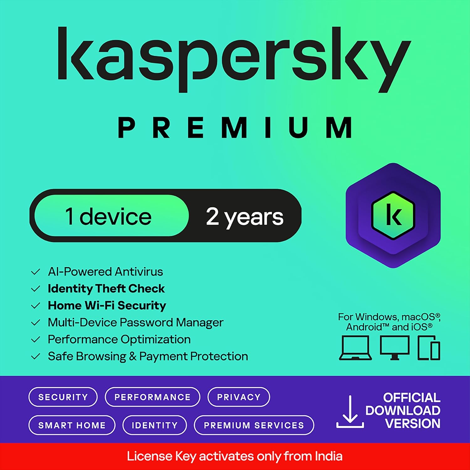 Kaspersky | Premium - Total Security (Ultimate Security) | 1 Device | 2 Years | Email Delivery in 1 Hour
