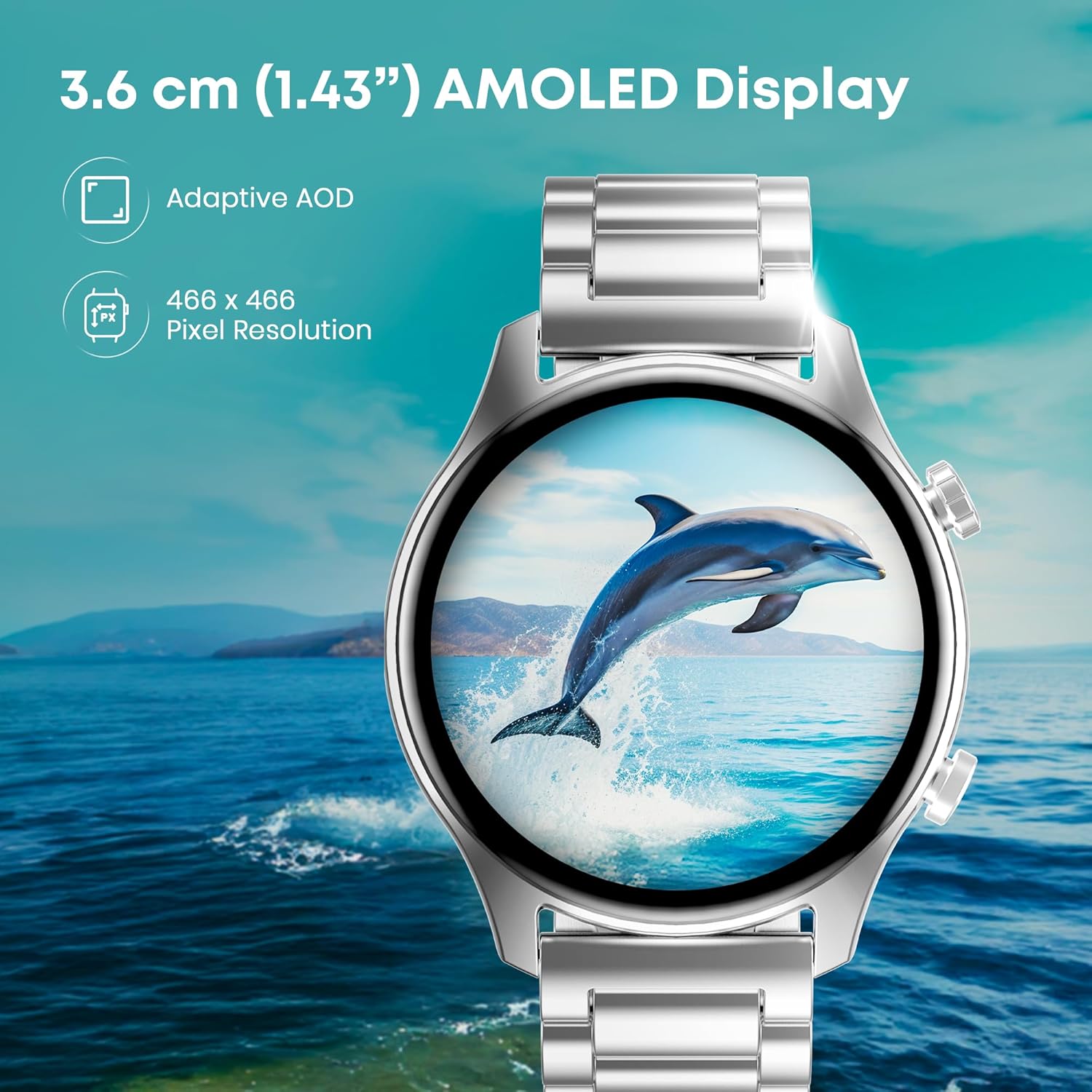 Fastrack Astor FR2 Pro 1.43" AMOLED Stainless Steel Smart Watch with SpO2, Heart Rate, BT Calling, Adaptive AOD, Functional Crown, AI Voice Assistant – Smartwatch for Stylish Professionals (Black)