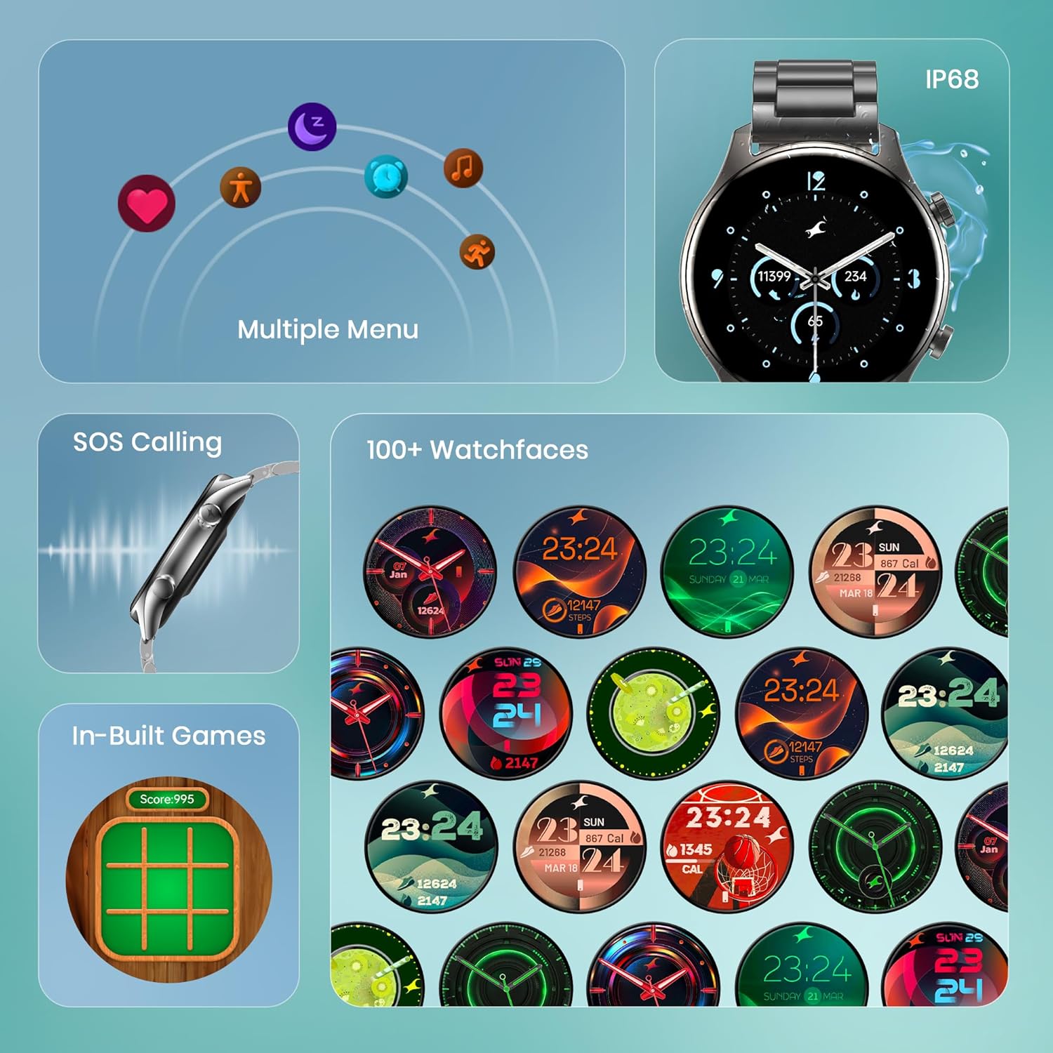 Fastrack Astor FR2 Pro 1.43" AMOLED Stainless Steel Smart Watch with SpO2, Heart Rate, BT Calling, Adaptive AOD, Functional Crown, AI Voice Assistant – Smartwatch for Stylish Professionals (Black)