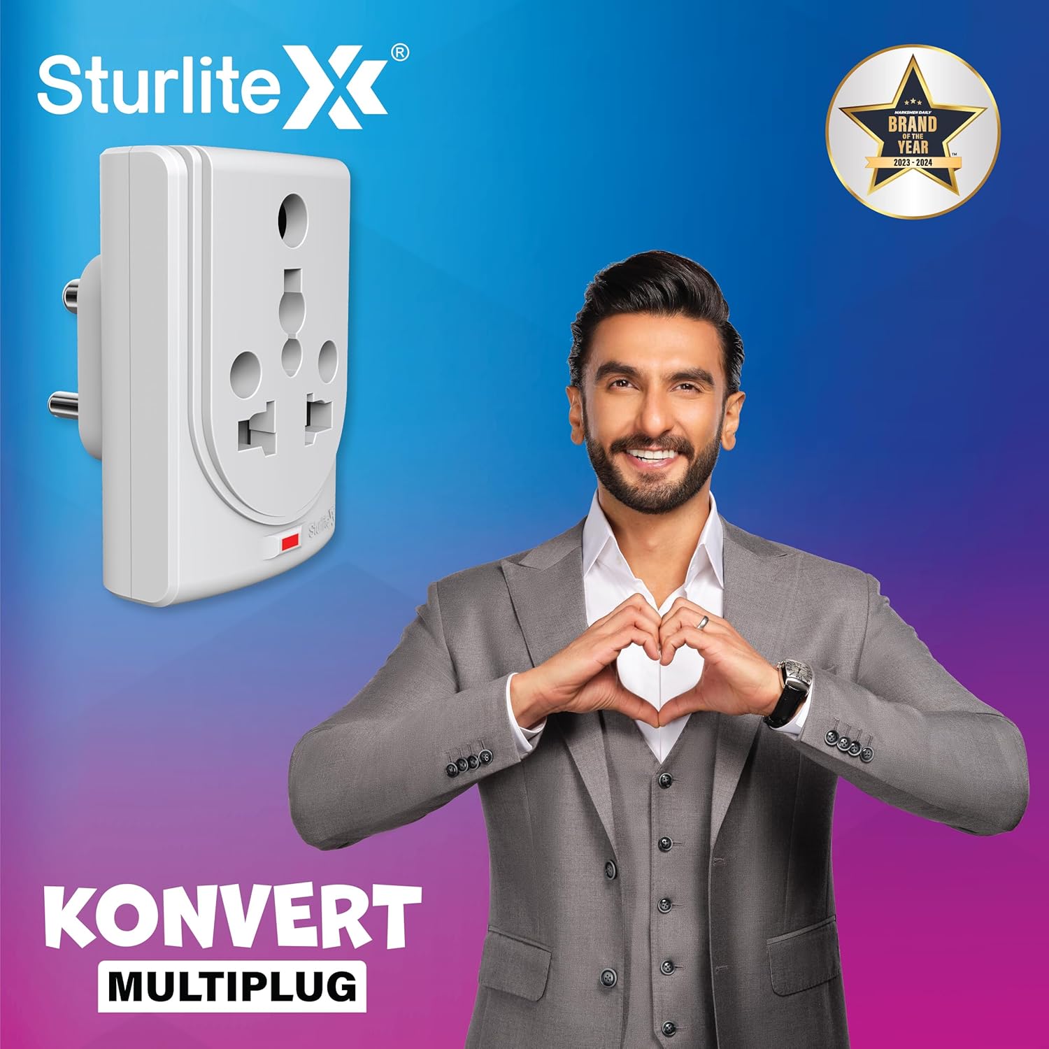 Sturlite Konvert Multiplug| 6-16 Amp| 2-Pin & 3-Pin Socket| Universal AC Travel Adapter| Premium Polycarbonate Body Socket| Compact Converter Plug for Travel, Home & Office Use - Pack of 1
