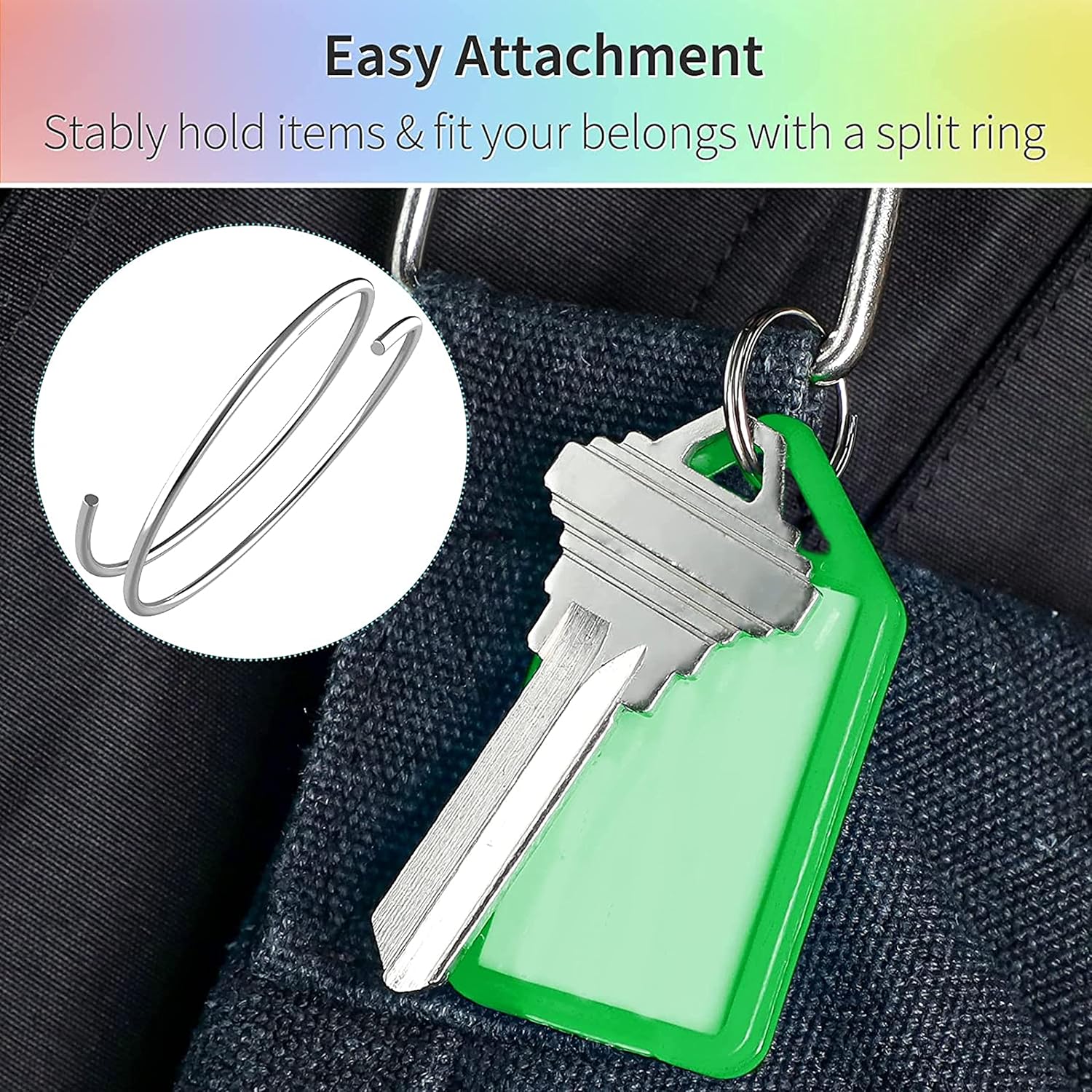 SNDIA 50 Pcs Key Tag Multicolor Keyring & Keychain With Name Tag Labels Assorted Keychain With Two Side Id Label And Split Ring For Office, Home Key -Plastic